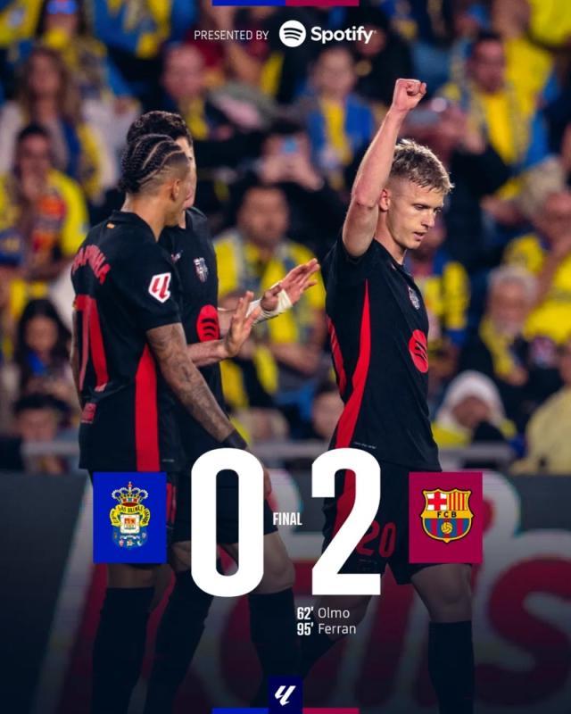 【西甲】奥尔莫费兰建功，巴萨2比0客胜拉斯帕尔马斯